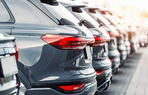 A line of cars await auto care in Gaithersburg, MD