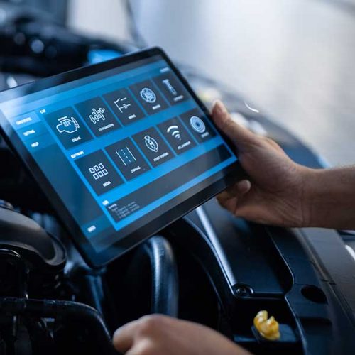 Vehicle diagnostics tool in a car shop in Gaithersburg.